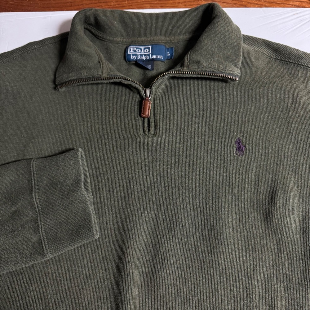 Polo Ralph Lauren Men's Green Cotton 1/4 Zip Pullover Sweater Size L